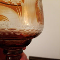 100 Years Old Amber Bohemian Glass Covered Goblet