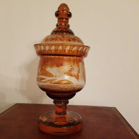 100 Years Old Amber Bohemian Glass Covered Goblet