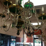 Czechoslovakia Chandelier 12 Light Crystal Overlay With Enamel green