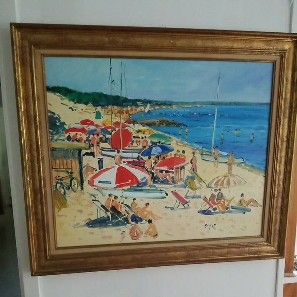 A Vintage Impressionist Beach Bikini Painting Signed