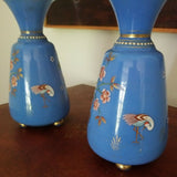 Paur Of Antique Moser Opaline Footed Vases