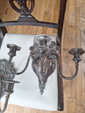 Pair Of Antique Armorial Lion Crown Silvered Sconces Hallmark