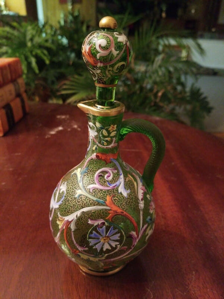 Moser 19th Century Emerald Crystal Enamel - Diamonds Sapphires Rubies Emeralds