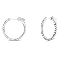 Diamond Hoop Earrings 14K Gold 0.50" Diameter 0.25 Carats