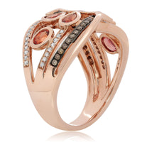 14K Rose Gold Ring with Orange Sapphires and Choclatey Diamonds in Finger Size 7 - Diamonds Sapphires Rubies Emeralds