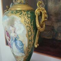 Antique Sevres Enamel Urn Jade