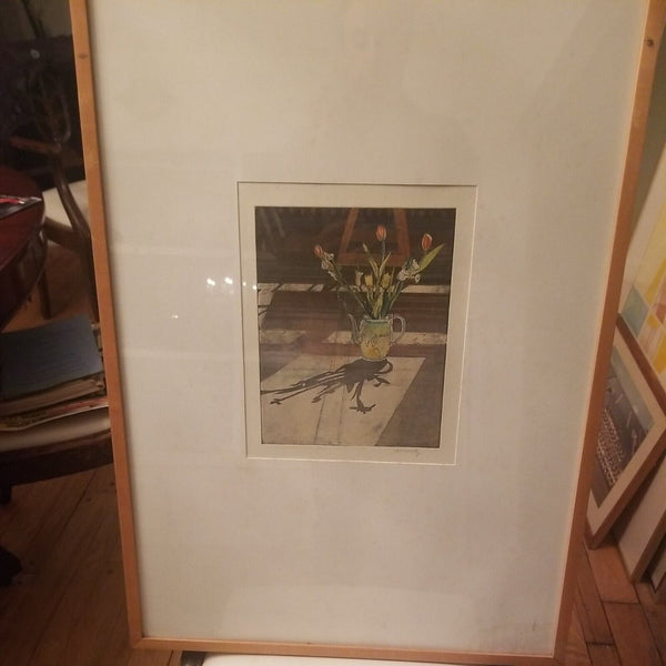 mid century Modern signed color lithograph with tulips by Howard Kanovitz