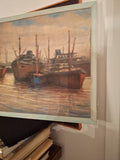 Antique Painting Signed Ships Harbor Impressionist