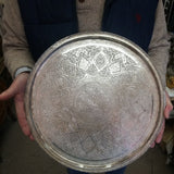 Round 84 Silver Tray Hand Worked 1950's signed