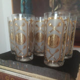 Mid Century Modern Hollywood regency Set 8 Gold Drinking Glasses