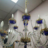Czechoslovakia Chandelier 12 Light Crystal Overlay With Enamel  Cobalt Blue