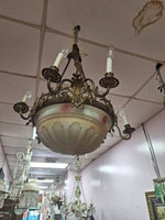 Antique 1930'S BRONZE 6 LIGHT CHANDELIER