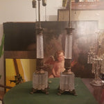 Pair Of Antique Crystal And Bronze Lamps