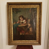 150 Years Old Oil Painting Girl With Dog Signed
