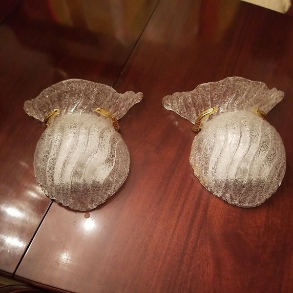 Pair Of Mid Century Modern Art Glass  Sconces