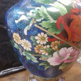 Pair Of Metalic Floral Vases with wooden custom bases perfect condition