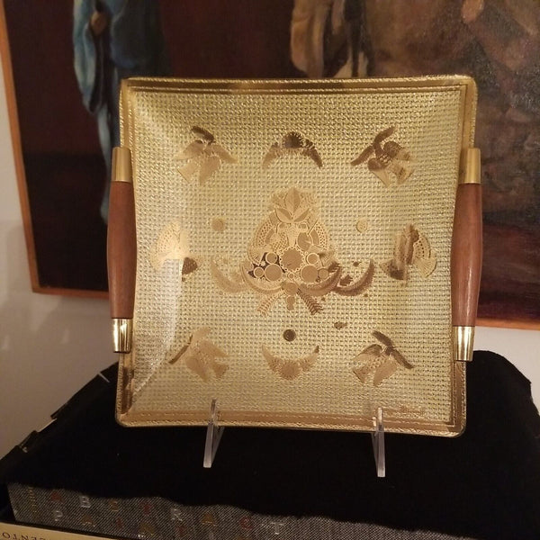 Mid Century Modern Designer Vintage Georges Briard Gold Glass Platter #9608