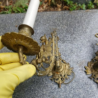 Antique Pair Of Gilt Bronze Gargoyle Sconces