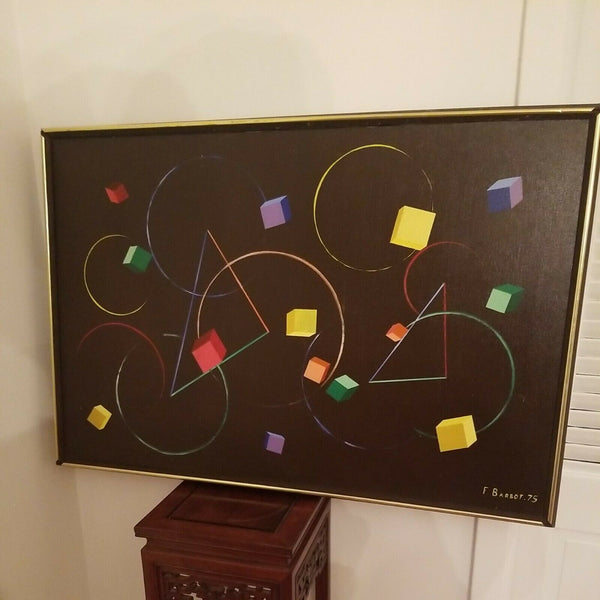 Mid Century Modern Abstract Cubist 3D Painting Signed and Dated