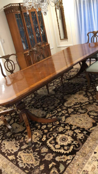 Set Of Wooden Dining Room Table, 12 Chairs, and Cabinet.  ONE TABLE FOOT BROKEN! - Diamonds Sapphires Rubies Emeralds