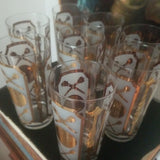 Mid Century Modern Hollywood regency Set 8 Gold Drinking Glasses