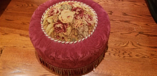 Antique Round Bench Pouf - Diamonds Sapphires Rubies Emeralds