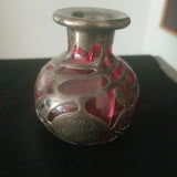 Antique Sterling silver Overlay Ruby Glass Vase #9508