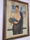 Large Framed Artwork Of A Very Attractive Topless Woman