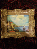 Framed Painting On Canvas Of Mediterranean Coastal Scene (Possible Greece)