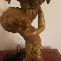 Antique Cherub Putti Cupid Bronze Lamp