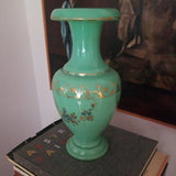 Antique Green Jade Inverted Opaline Glass Crystal Vase