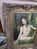 Large Framed Artwork of a Nude Asian Woman IMPERFECT CONDITION!! SEE PICS!!