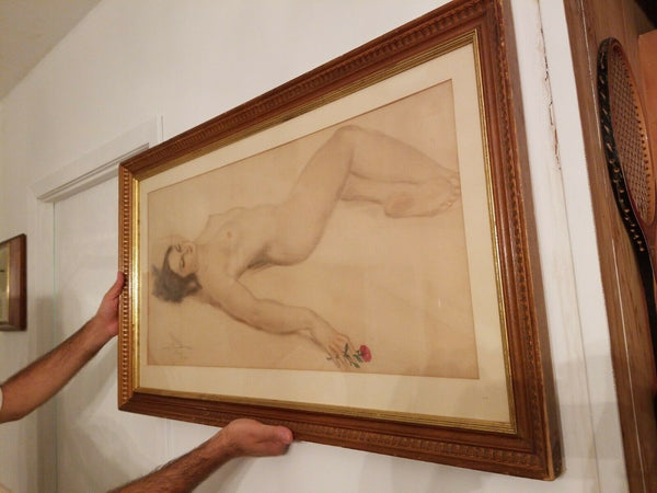 Antiique 1950's Nude Pin Up Pinup Painting