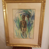 Vintage African American Painting Of Young Boy Signed