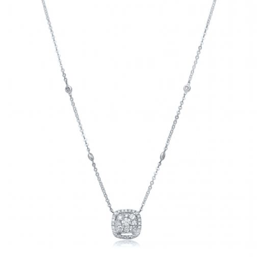 14K White Gold Necklace (Chain Pendant) with Diamonds - Diamonds Sapphires Rubies Emeralds