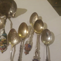 Antique Set Of 11 Silver With Enamel Teaspoons European and Canadian Mint Condit