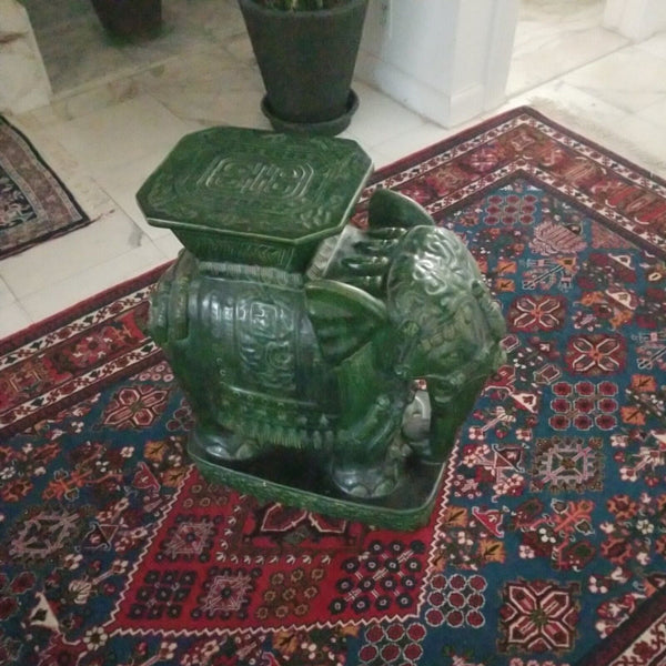 Mid Century Modern Chinese Green Porcelain Elephant Gardenining Bench #94008