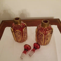 Antique Moser Heavy Gold Pair Of Perfume Bottles