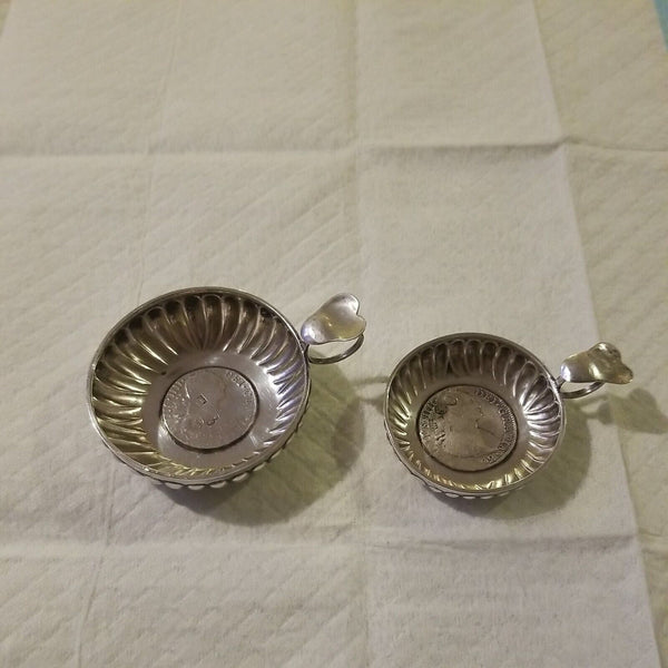 Set Of 2 Antique Sterling Silver Small Dishes With Spanish Coins Marked 1792