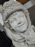 Signed Antique Marble Russian Sculpture of Boy