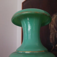 Antique Green Jade Inverted Opaline Glass Crystal Vase