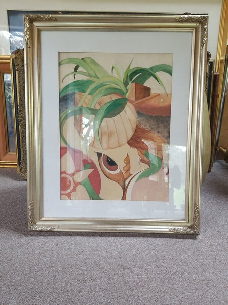 Mid century Modern Abstract Surrealist Watercolor Painting #97508