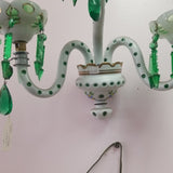 Pair Of 3 Light  Crystal Overlay White And Green Sconces