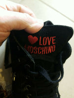 Women's Black Suede Moschino Ankle Length Boots Size 7 with Shearling Inside