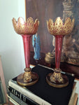 Pair Of Antique Moser Bohemian Glass Ruby Lustres