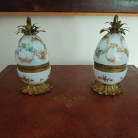 Antique Baccarat Rose Opaline Pair Of Jewel Box Eggs