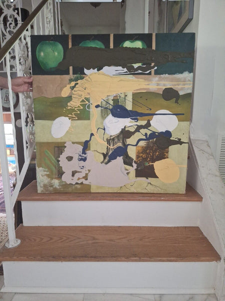 Mid Century Modern Abstract Expressionist Painting 1960's Apple