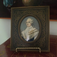 Antique French Miniature painting Inlay Framed