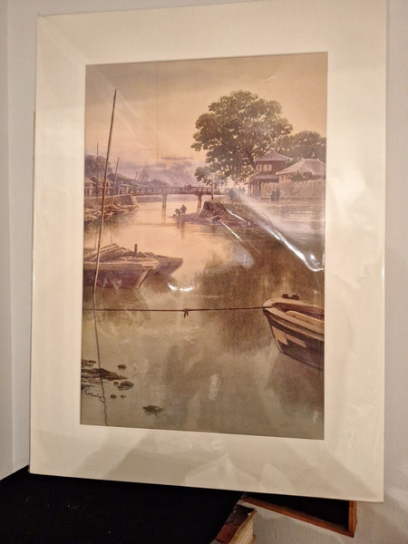 antique watercolor painting Asian