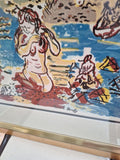 Vintage Nude Girl Raoul Dufy Lithograph Beach Scene Designer Frame